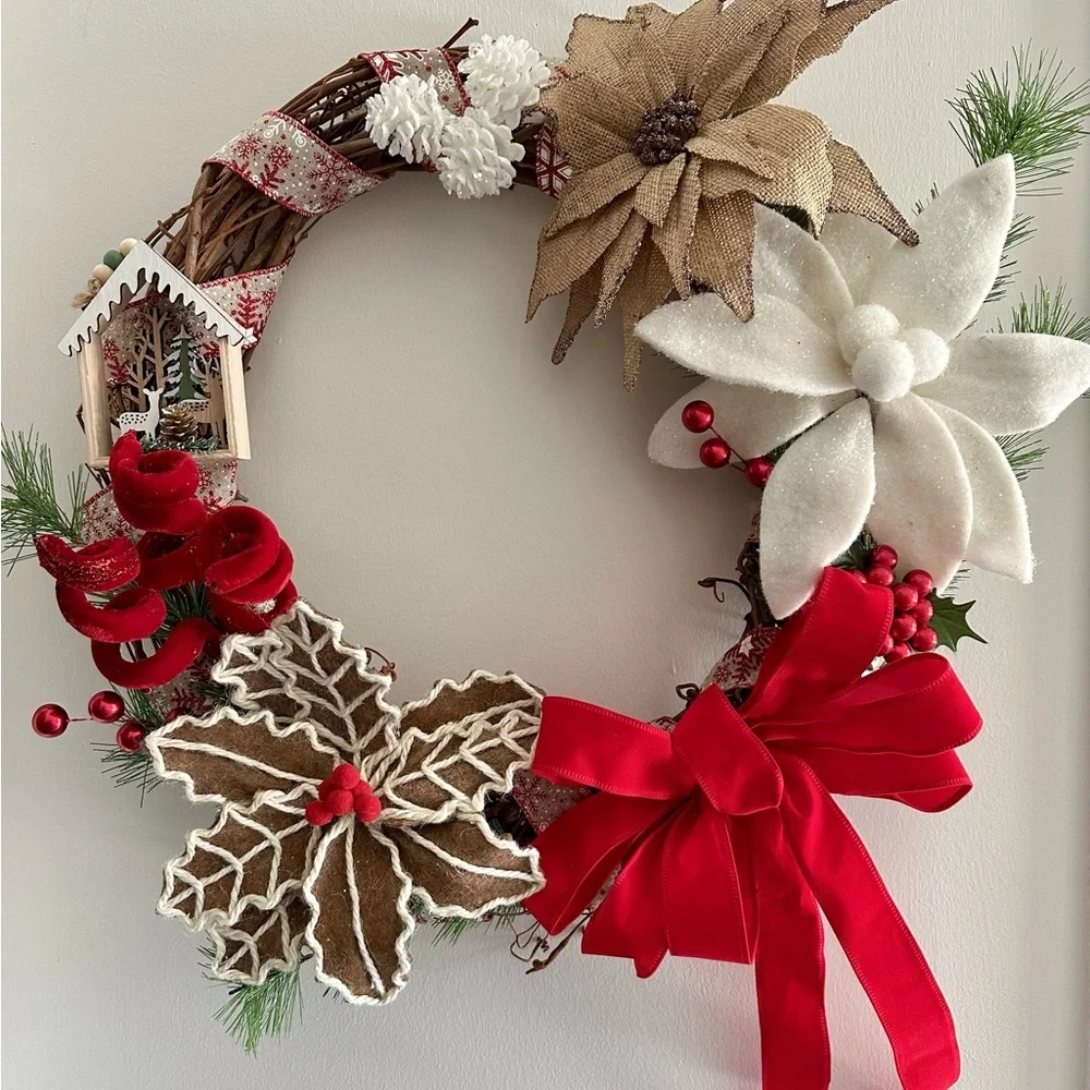 Festive Holiday Wreath with Red Bow